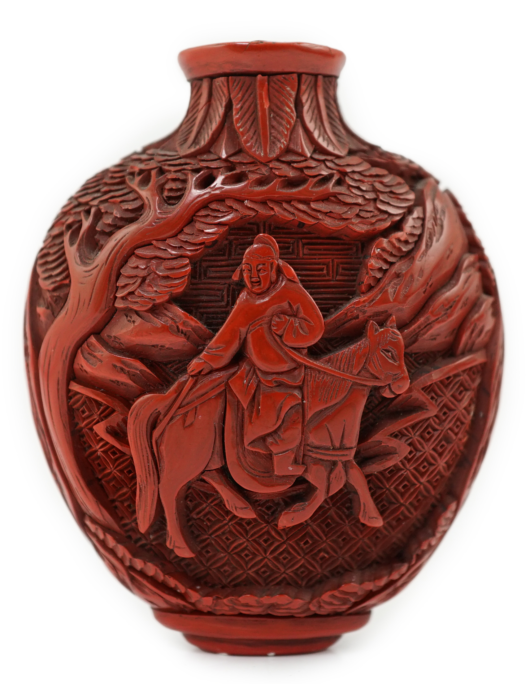 A Chinese cinnabar lacquer snuff bottle, 19th century, minor damage